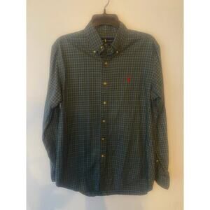 Ralph Lauren Classic Fit‎ Green Plaid 100% Cotton Button Down Size Medium